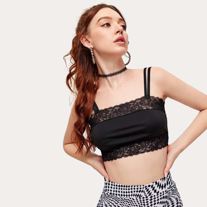 

Lace Insert Crop Cami, Black
