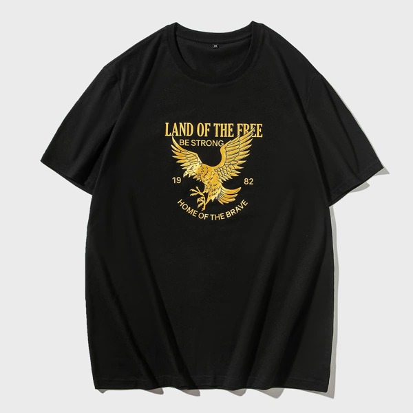 

Men Eagle And Slogan Graphic Tee, Black