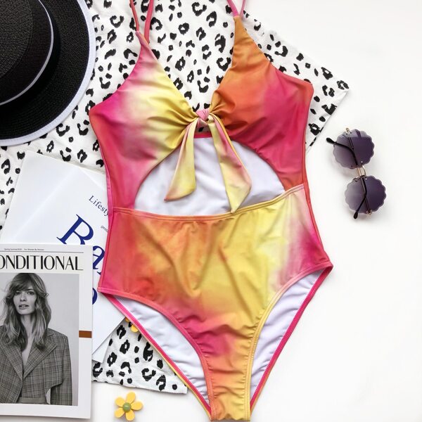 

Tie Dye Cut-out Knot Front One Piece Swimsuit, Multicolor