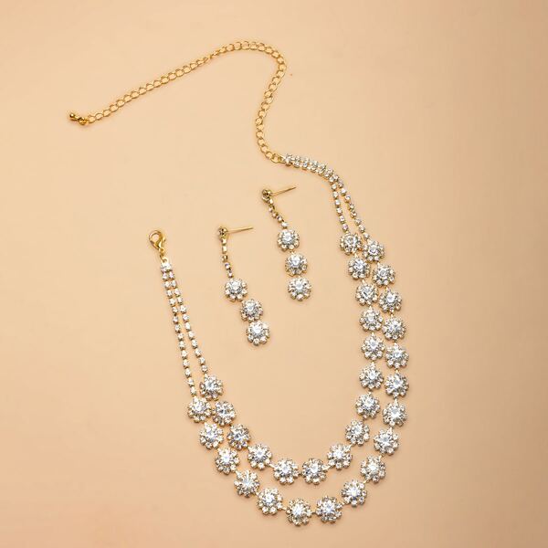 

3pcs Rhinestone Decor Jewelry Set, Gold
