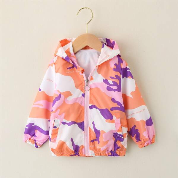

Toddler Girls Camo & Letter Graphic Windbreaker Jacket, Multicolor
