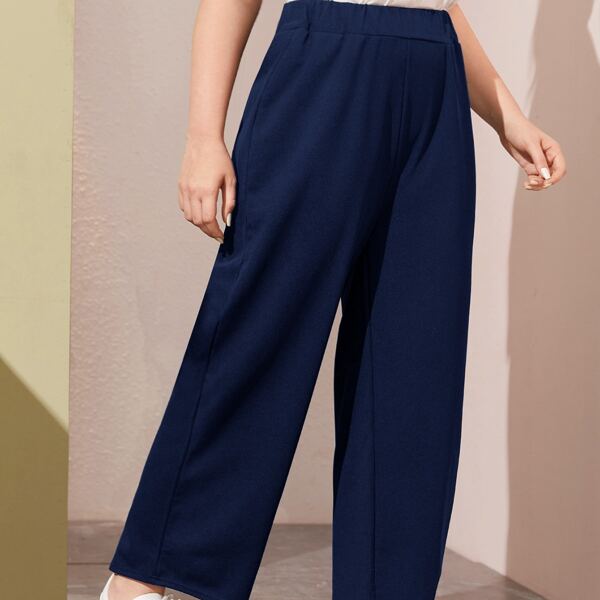 

Plus Elastic Waist Wide Leg Pants, Navy blue