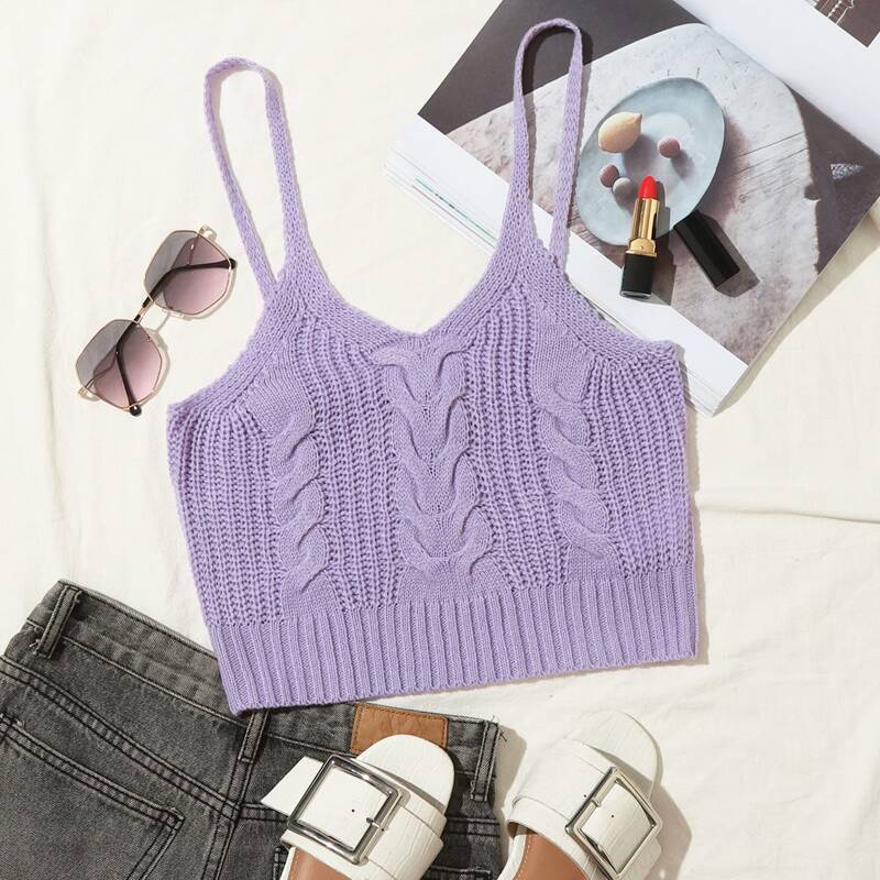 

Cable Knit Cami Crop Top, Lilac purple