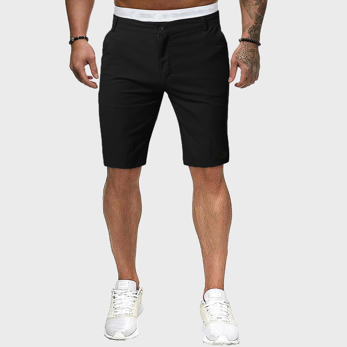 

Men Solid Bermuda Shorts, Black