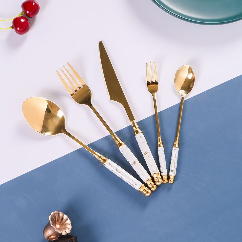 

5pcs Marble Pattern Cutlery Set, Multicolor