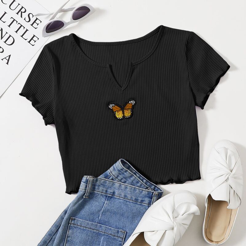 

Butterfly Embroidery Tee, Black