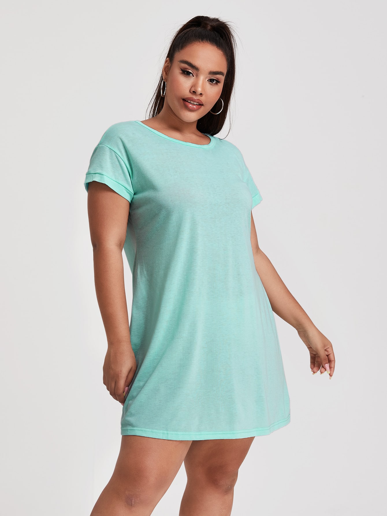 Mintblå Skära Ut Slätt Enkel Plus Size Nattklänningar Mintblå Skära Ut Slätt Enkel Klänning | SHEIN SE