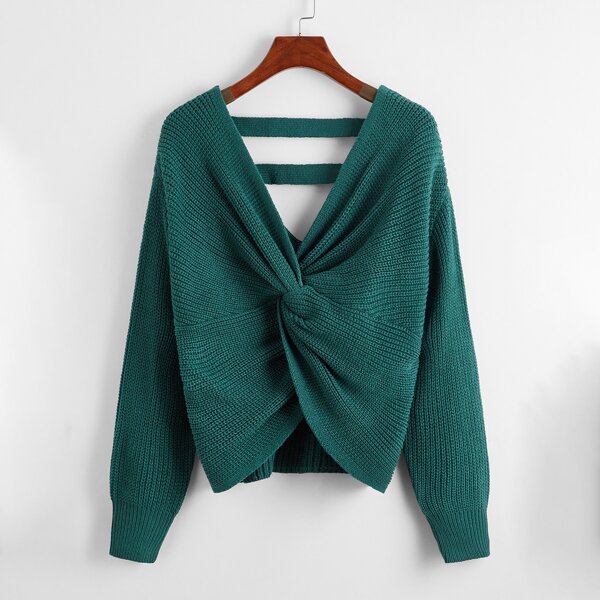 

Twist Front Drop Shoulder Sweater, Green