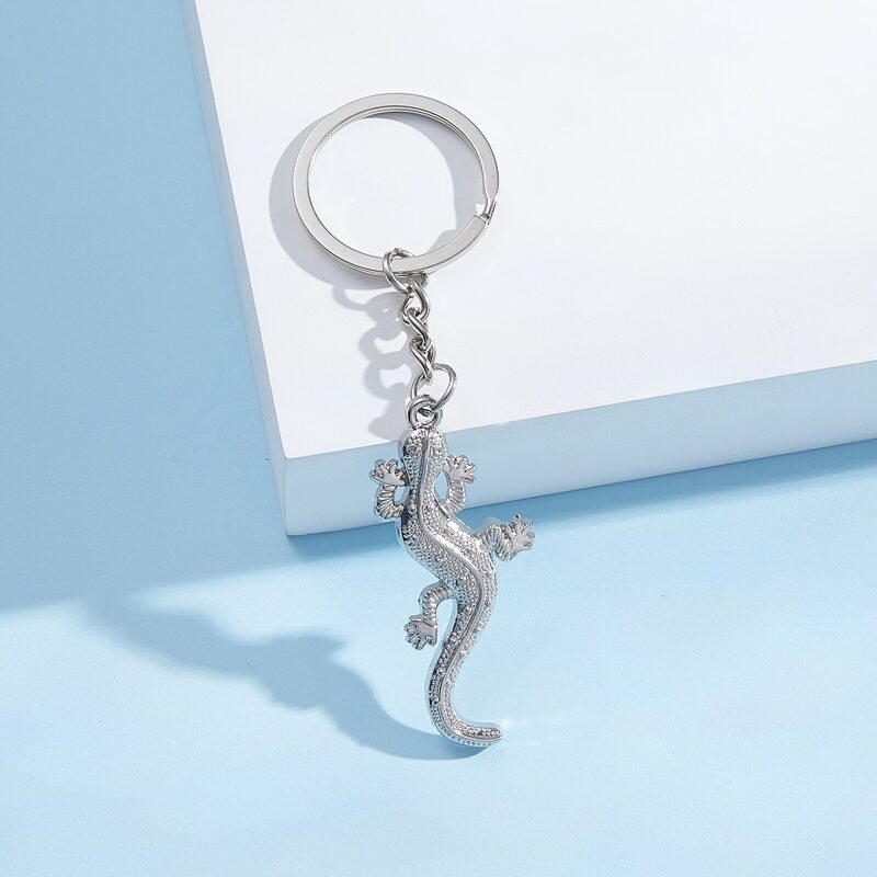 

Guys Gecko Charm Keychain, Silver