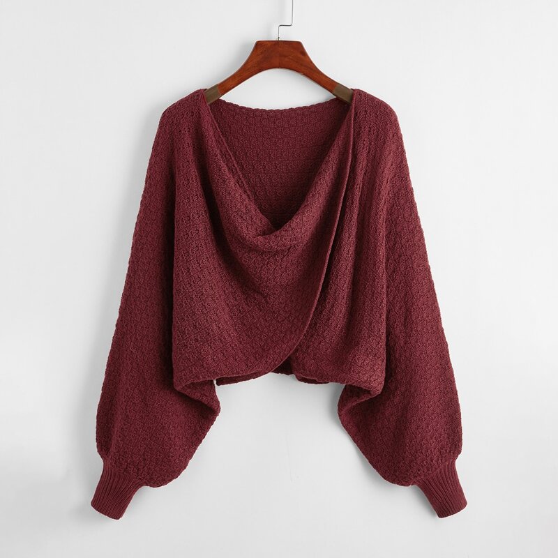 

Draped Batwing Sleeve Crop Sweater, Maroon