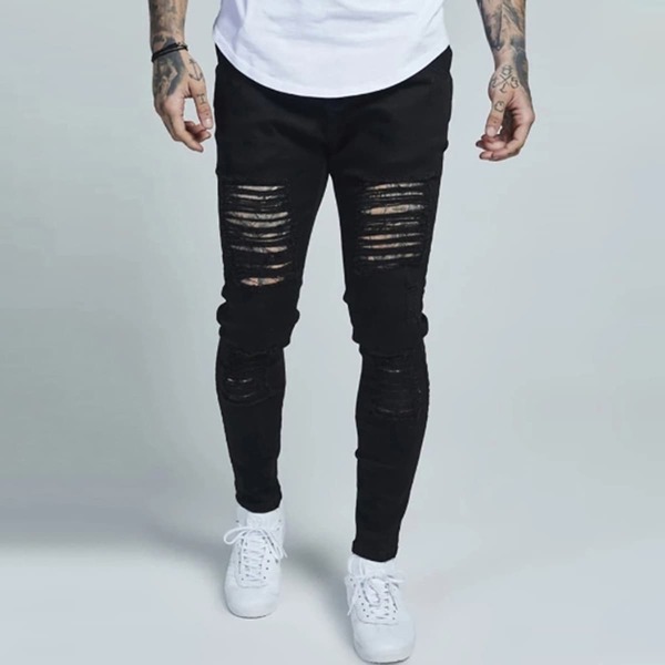 

Men Solid Distressed Ripped Jeans, Black