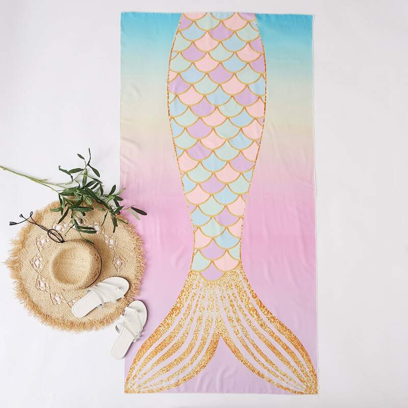 

Mermaid Tail Print Beach Blanket, Multicolor