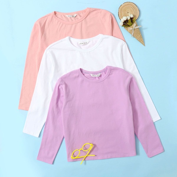 

Girls 3pcs Solid Top, Multicolor