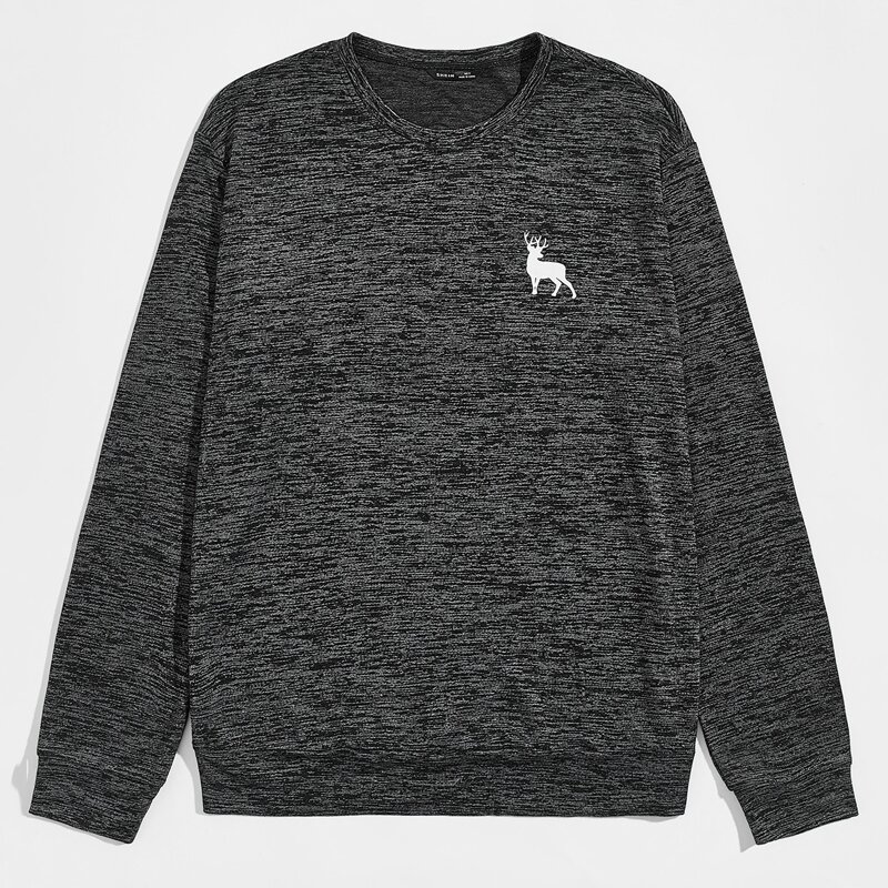 

Men Elk Print Marled Pullover, Dark grey