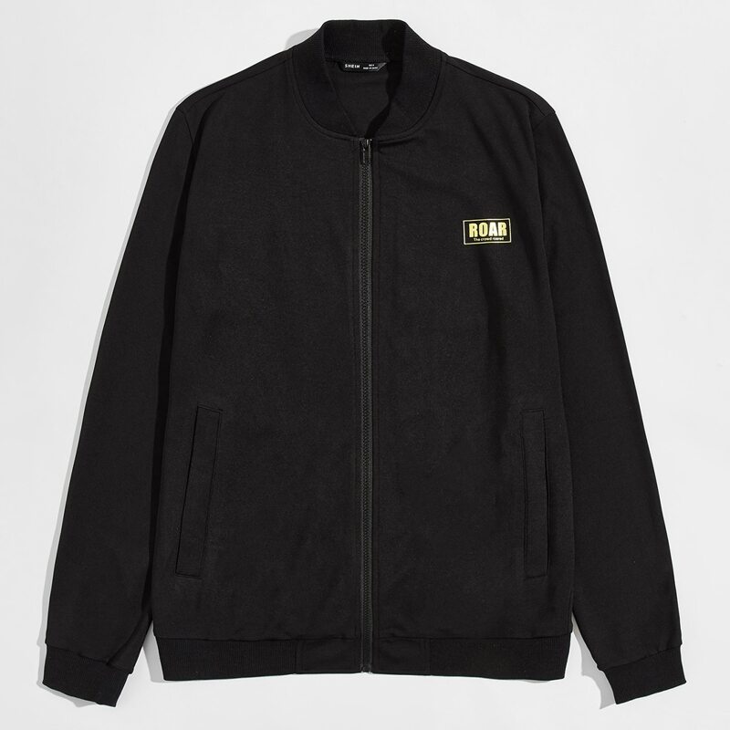 

Guys Zip Up Letter Graphic Bomber Jacket, Black