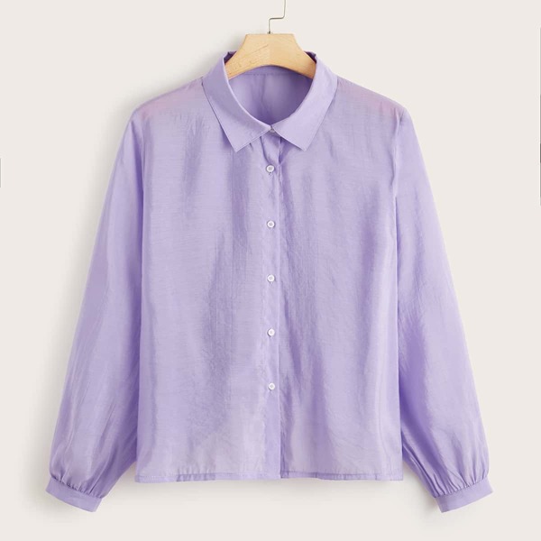 

Plus Solid Button Through Blouse, Lilac purple