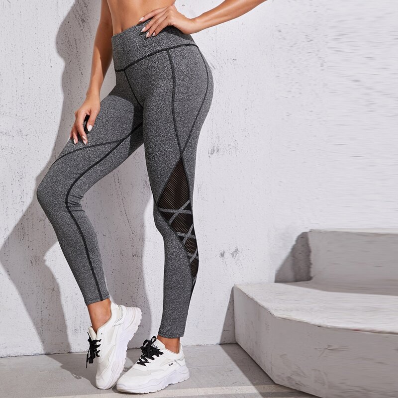 

Fishnet Insert Wideband Waist Sports Leggings, Dark grey