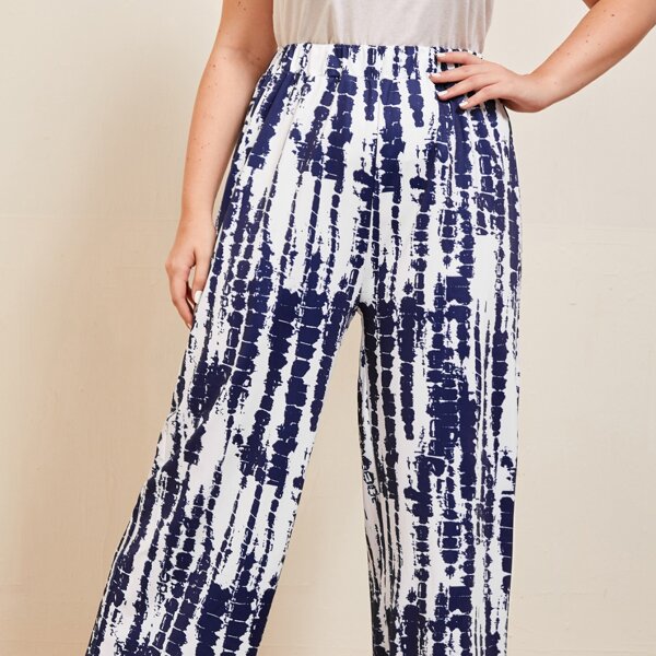 

Plus Tie Dye Wide Leg Pants, Blue and white