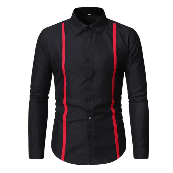 

Men Contrast Tape Button Through Shirt, Black