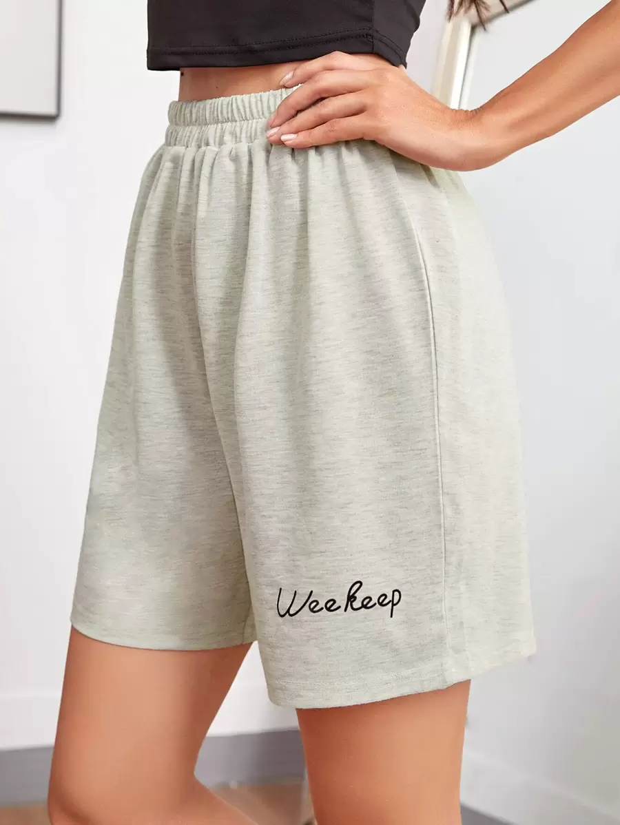 SHEIN Unity Quần short Lá thư Màu Xám nhạt Giải trí - Màu Xám nhạt - Xem 1
