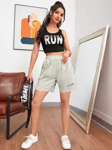 SHEIN Unity Quần short Lá thư Màu Xám nhạt Giải trí - Màu Xám nhạt - Xem 4