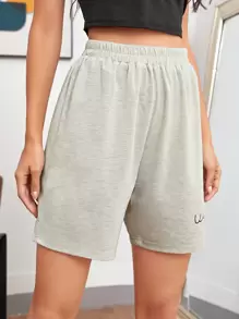 SHEIN Unity Quần short Lá thư Màu Xám nhạt Giải trí - Màu Xám nhạt - Xem 5