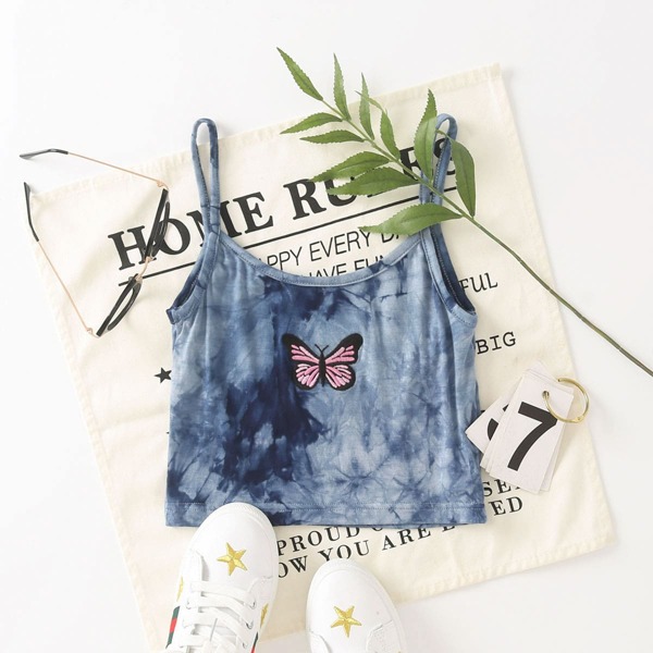 

Tie Dye Butterfly Embroidered Cami Top, Blue