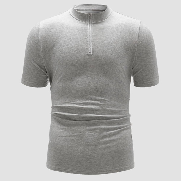 

Men Heather Gray Half Zipper Tee, Light grey