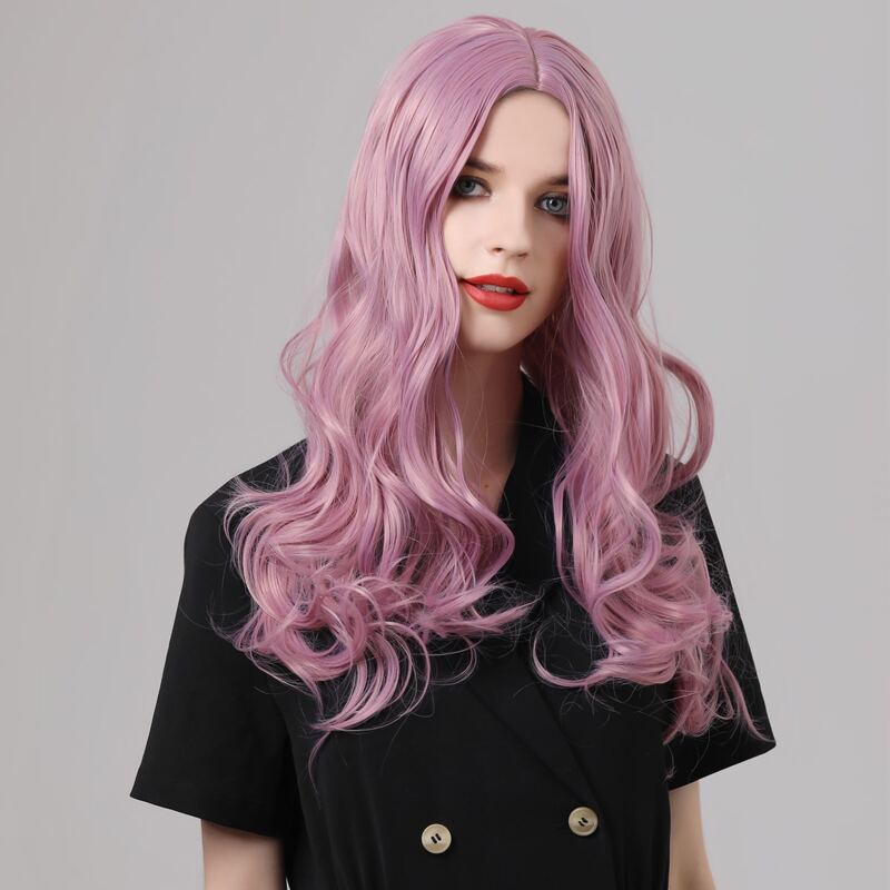 

1pc Long Curly Hair Wig, Red violet