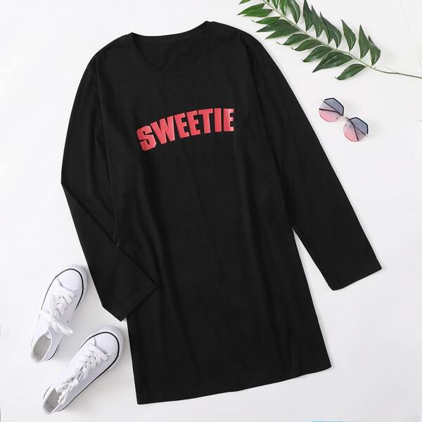 

Plus Letter Graphic Tee Dress, Black