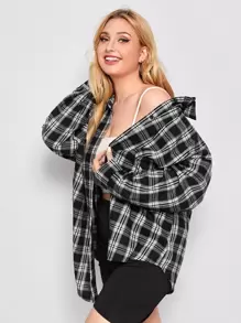 Calvaya Plus Plaid Button Up Blouse - Black - View 1