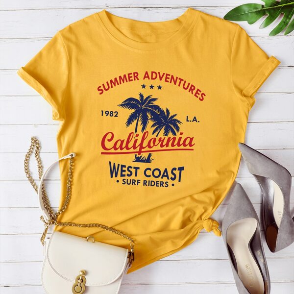 

Letter & Palm Tree Print Tee, Mustard yellow