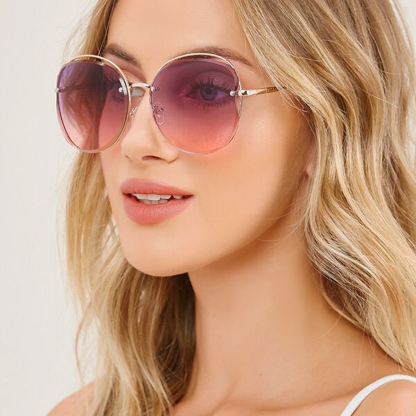

Oversized Thin Frameless Frame Sunglasses, Purple