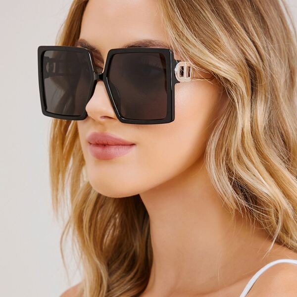 

Split Metal Arms Oversized Square Frame Sunglasses, Black