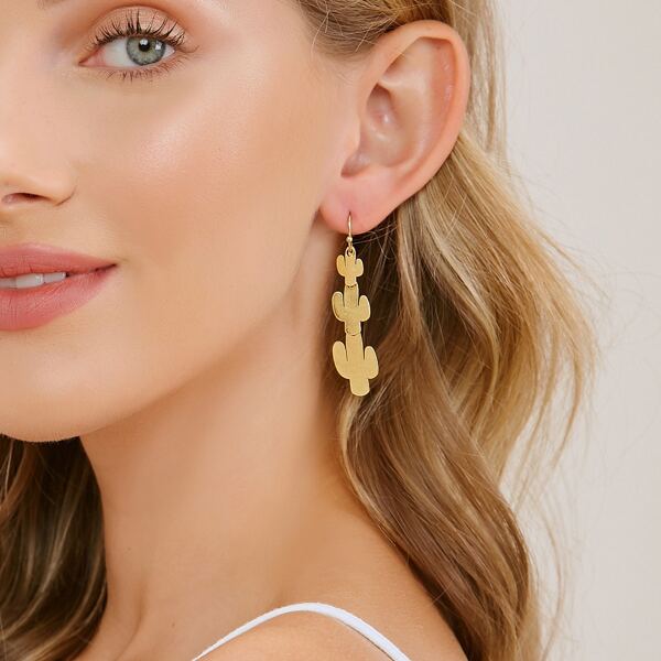 

1pair Cactus Charm Dangling Earrings, Gold