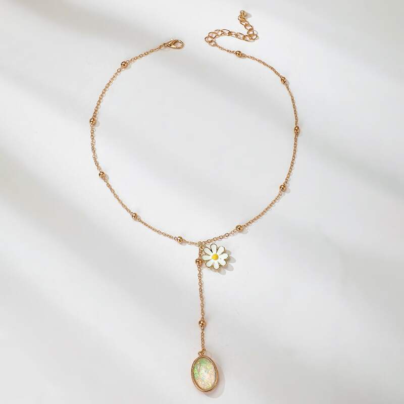 

Daisy & Gemstone Y-lariat Necklace, Gold