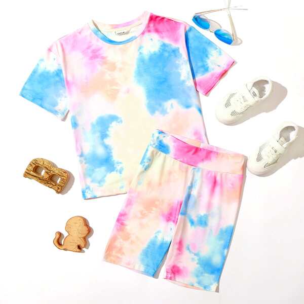 

Girls Tie Dye Tee & Biker Shorts Set, Multicolor