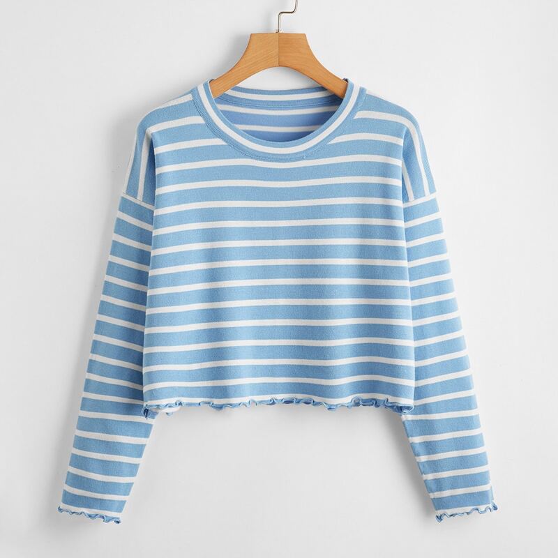 

Lettuce Trim Striped Sweater, Baby blue
