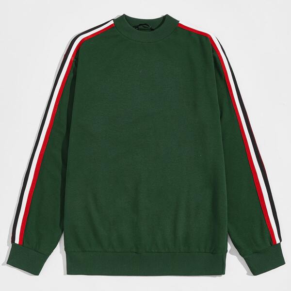

Men Contrast Striped Tape Pullover, Dark green