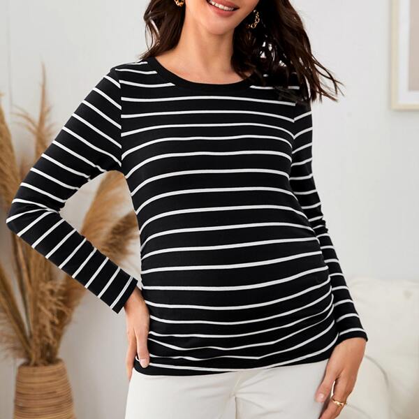 

Maternity Striped Top, Black