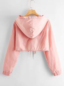 SHEIN EZwear Zip Up Drawstring Hem Hooded Jacket - Coral Pink - View 2
