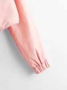 SHEIN EZwear Zip Up Drawstring Hem Hooded Jacket - Coral Pink - View 3