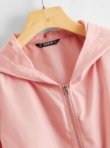 SHEIN EZwear Zip Up Drawstring Hem Hooded Jacket - Coral Pink - View 4