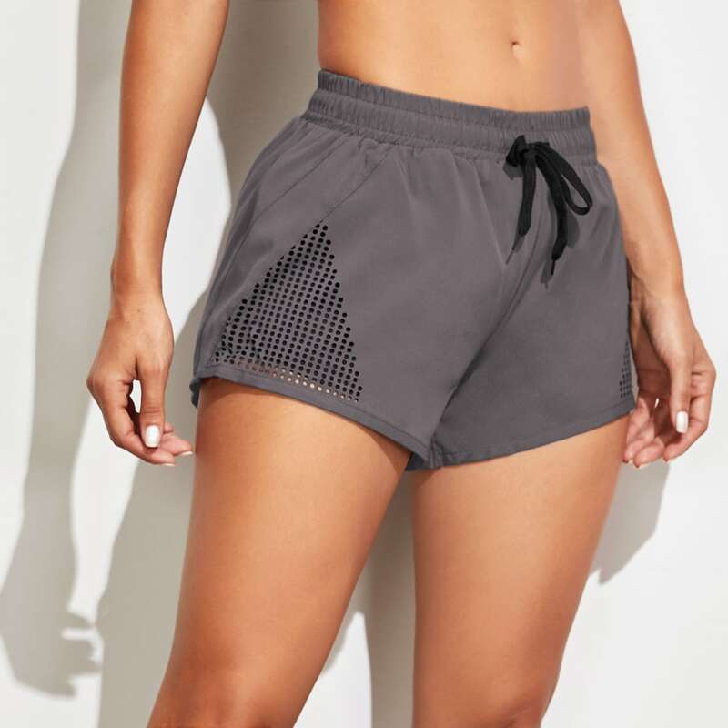 

Laser Cut Drawstring Waist Sports Shorts, Dark grey
