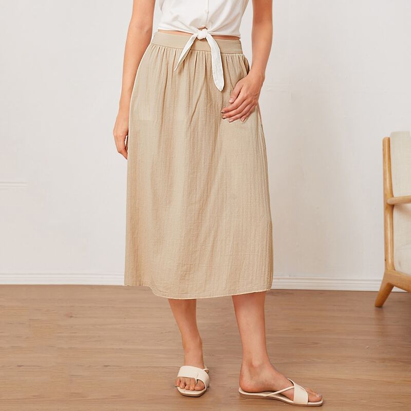 

Gathered Detail Solid Skirt, Khaki