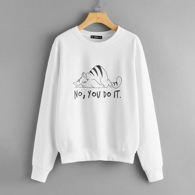 

Slogan & Cartoon Graphic Pullover, White
