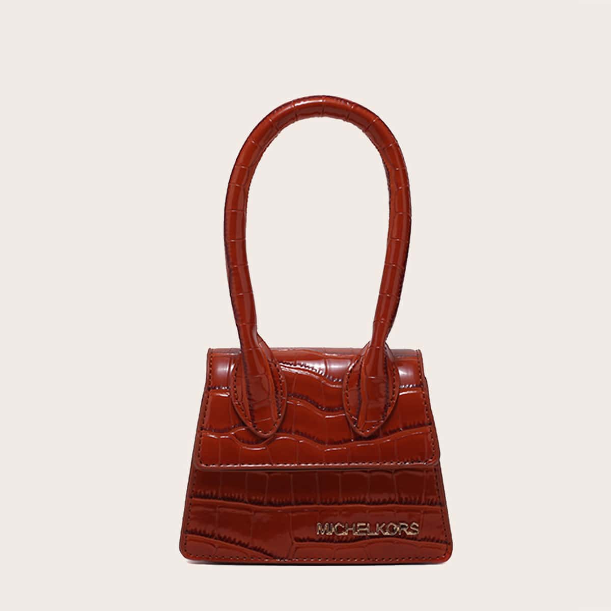 

Mini Croc Embossed Satchel Bag, Brown
