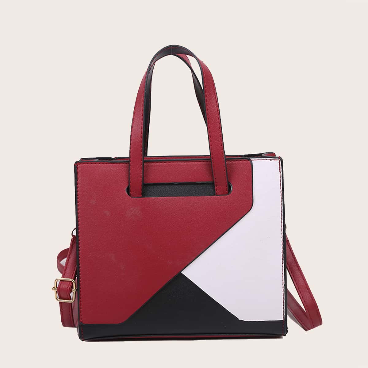 

Colorblock Satchel Bag, Red