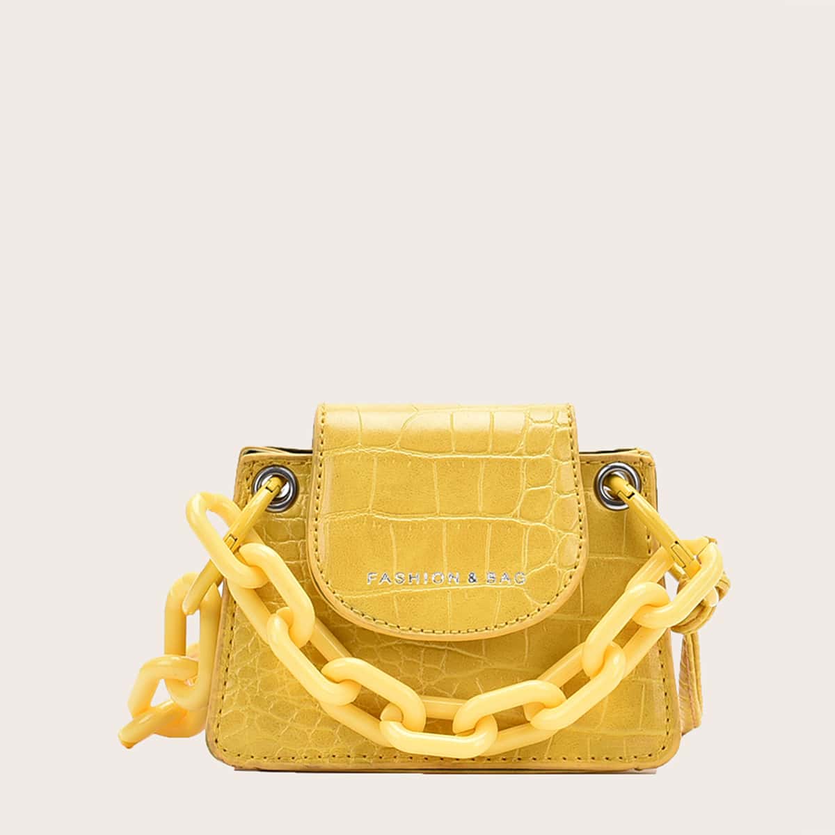 

Mini Croc Embossed Satchel Bag, Yellow