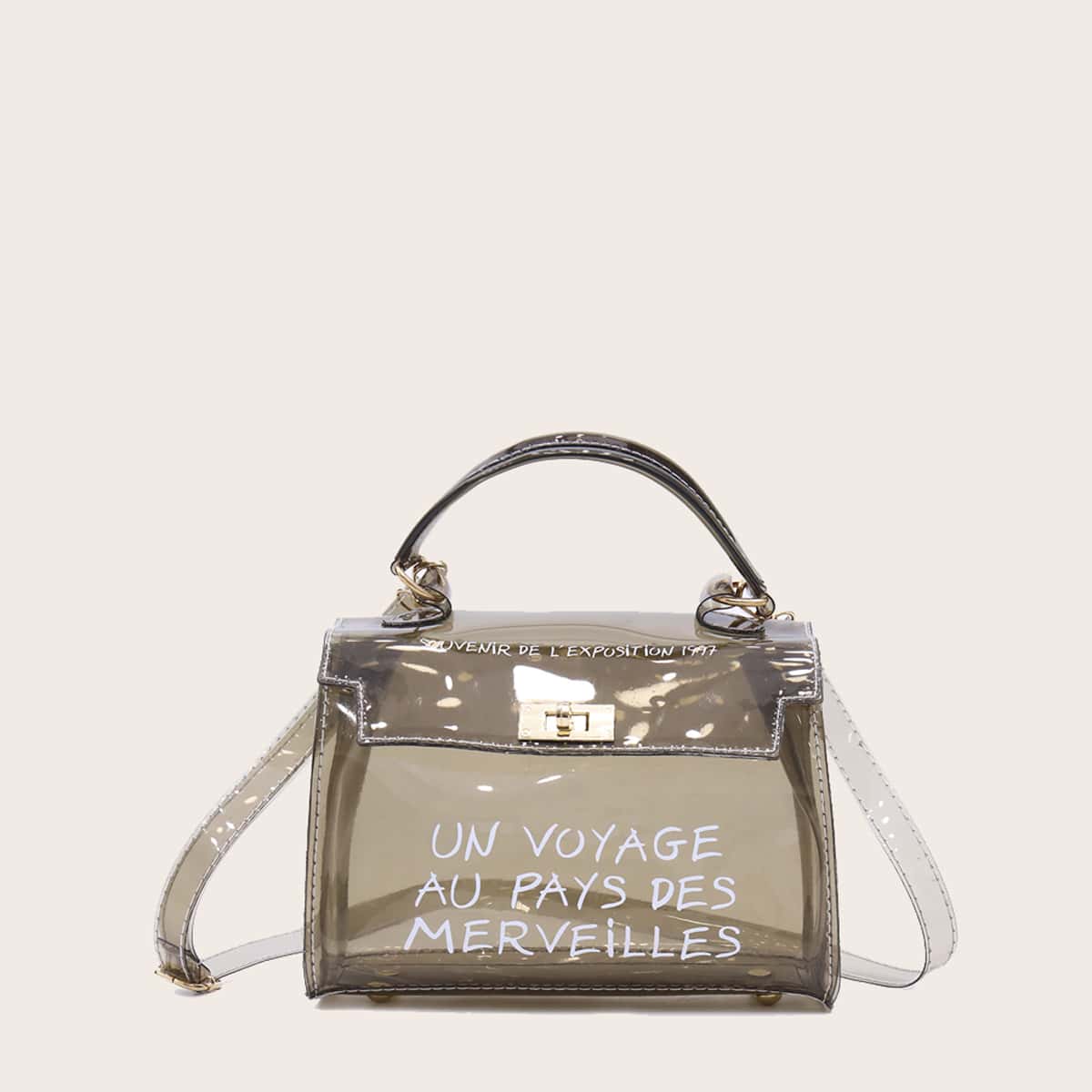 

Letter Graphic Clear Satchel Bag, Black